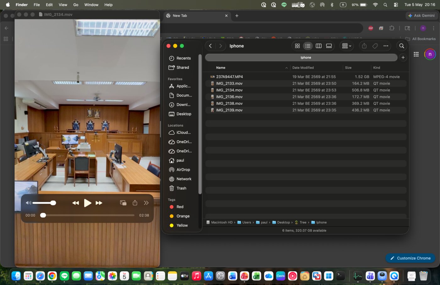 Captured footage being organized and processed