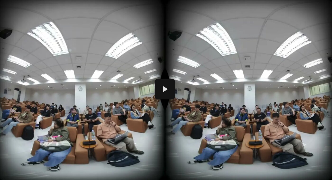 Side-by-side stereoscopic frame of an audience video